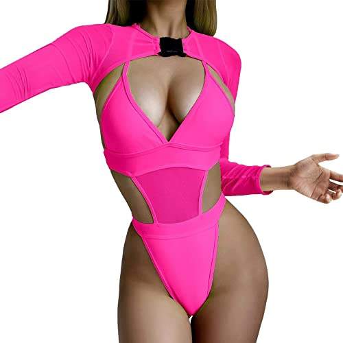 Generisch 2er-Set Damen Rave Outfit Neon Crop Top Langarm Mesh mit Gürtel für Festival Club Party (XS)