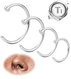 LOLIAS G23 Titan Fake Nasenpiercing Nasenring Septum 20G Nasen Piercing Hoop Set Knorpel Dünn Klein Helix Nostril Piercing Ringe Hypoallergen Fake Nasenpiercing Ring Schmuck Damen 6MM/8MM/10MM/12MM