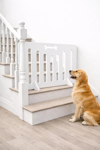 White Dog Bone Pet Gate – No-Drill See-Through Safety Barrier for Doorways & Stairs, Lightweight Portable Pet Gate with Easy Access for Dogs & Puppies (Height x Width) (50CM (H) X 80CM (W))
