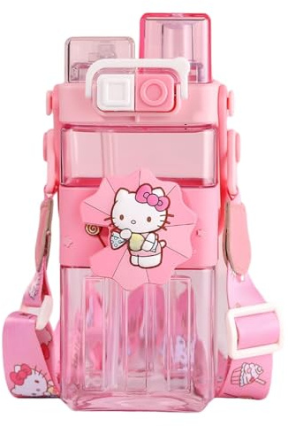 FASHION YO Water Bottle Reusable Kids PP with Two Lids Leak Proof with straw Lid BPA Free Drinking bottle (Cat 520ML)