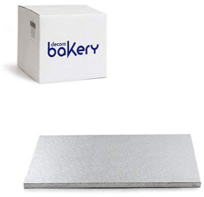 DECORA, 0931221 Rechteckiger stabiler Tortenuntersetzer, Silberfarben, aus mit Aluminium beschichteter Zellulosepaste, Robust und strapazierfähig, Ideal zum Präsentieren von Torten, 30 x 40 x 1,2 cm.