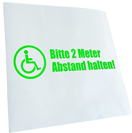 Kiwistar - Autoaufkleber - Neongrün - 20x6cm Rollstuhl - 2m Abstand halten - Heckscheibe Auto Aufkleber wetterfest für Kfz LKW Mofa Truck - Sticker außen selbstklebend Tuning Zubehör für Fenster