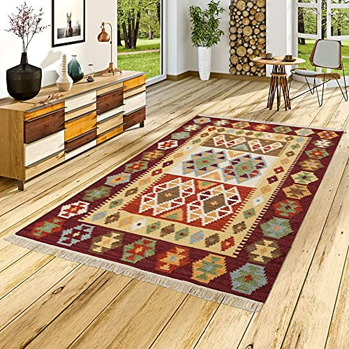 Theko Natur Teppich Kelim Sumak Ethno Multicolour Bunt in 7 Größen