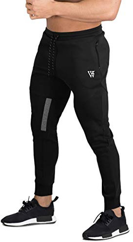 BROKIG Mens Vertex Gym Joggers Sweatpants Tracksuit Jogging Bottoms Running Trousers with Pockets (L, Black)