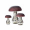 Loberon Deko-Pilz 3er Set Vejolles, DREI Größen, glänzender Bauernglas-Stiel, Matter Hut, Dekoration, Dekoobjekte, Glas, antiksilber/rot