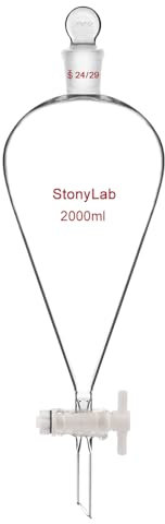 stonylab 2L Embudo Separador de Cristal de Borosilicato con Tapón de Vidrio, Separatory Funnel Embudo de Laboratorio Cónico en Forma de Pera en Pared Gruesa con Junta 24/29