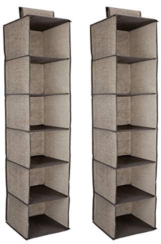 Navaris 2er Set Stoffregal Kleiderschrank Organizer - 2X 6 Fächer Hängeregal aus Stoff für Kleiderschrank - 30x30x126cm Hängeaufbewahrung in Braun