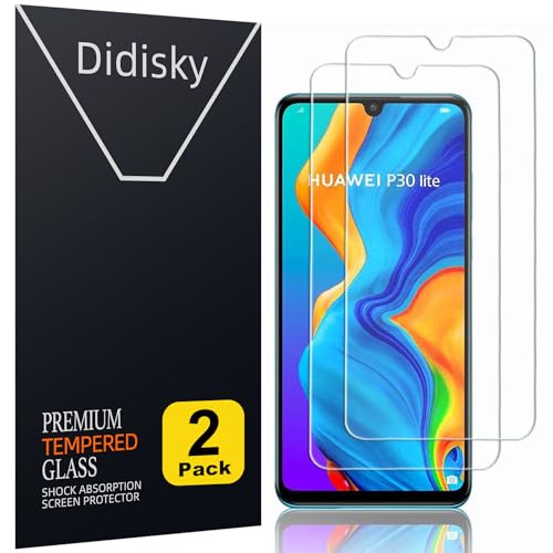 Didisky Displayschutzfolie aus gehärtetem Glas, Schutzfolie Handy für Huawei P30 Lite, [2 Stück] Anti-Kratzen, 9H Härte, keine Blasen, High Definition, einfache Anbringung, Hülle freundlich
