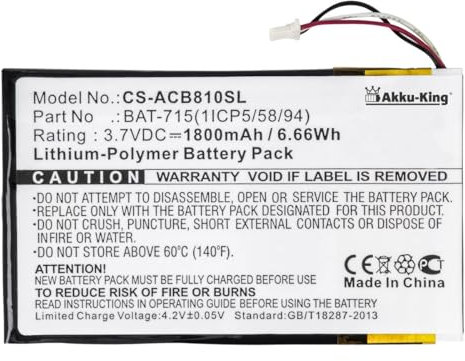 Akku-King Akku kompatibel mit Acer BAT-715(1ICP5/58/94), KT.0010G.002D - Li-Polymer 1800mAh - für Iconia B1-A71, B1-A71-83174G00nk, Tab B1