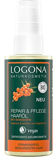 LOGONA Naturkosmetik Repair & Pflege Haaröl Bio-Sanddorn, Intesive Pflege für trockenes, Geschädigtes Haar, Reapriert, 75 ml