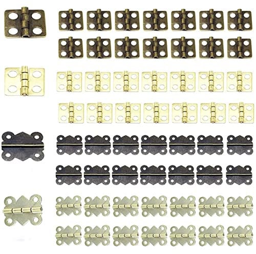 Guador 100 Pièces Mini Charnières Rétro avec 400 Pièces de Vis de Remplacement Papillon Charnières pour Boite en Bois Coffre à Bijoux Coffret Accessoires de Bricolage(13 x 12mm / 17 x 25mm)