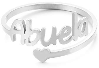 RWQIAN Personalisierter Ring Damen Namen Ringe Herzen Schmuck Geschenk zum Geburtstag Jahrestag Valentinstag Verstellbar Silber/Gold/Rosé (Abuela-Silber)