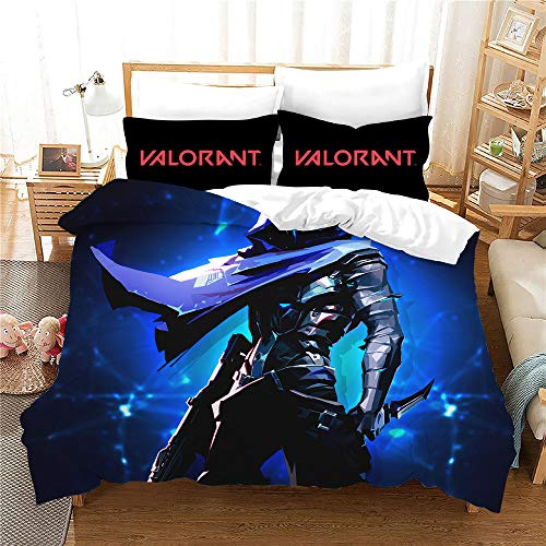 NICHIYO Valorant Bettwäsche Set - Bettbezug und Kissenbezug,Mikrofaser,3D Digital Print dreiteiliger Bettwäsche(Bettbezug + Kissenbezüge) (17,Single 135 * 200cm)