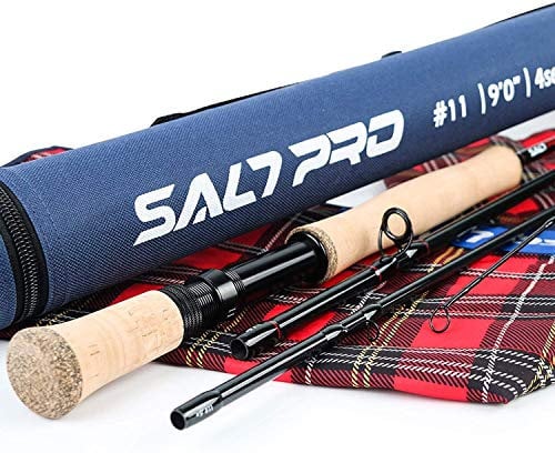 sprinton MAXIMUMCATCH Saltpro Fliegenrute für Salzwasser/Süßwasser, 9ft 7/8/9/10/11/12 WT Fliegenfischen Rute, Fuji Alconite Schlangenringe (9ft 9wt 4 Teile)
