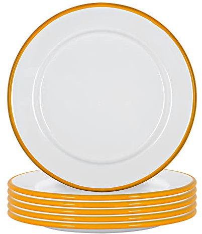 Argon Tableware Enamel Side Plates - 20cm - Pack of 12 - Yellow Dining Plates Lightweight Small Dinner Dish for Appetisers, Starters, Mains, Sides, Desserts