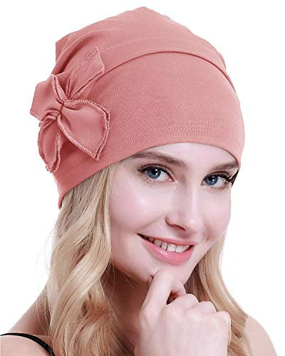 osvyo Baumwolle Chemo-Turbane Kopfbedeckung Beanie Mütze Kappe für Frauen Krebs Patienten Haarausfall Mandel PINK