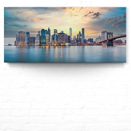 Wandbild Skyline New York City - 110cm x 50cm Leinwand auf Fertigrahmen + Aufhänger