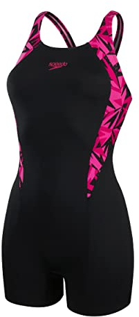 Speedo Women's Hyperboom Splice Legsuit | Quick Drying | Training | Fitness | Chlorine Resistant, Black/Electric Pink/Ecstatic Pink, 28