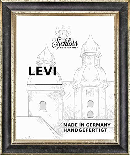 Bilderrahmen Barock Massivholz Donau 100 x 80 cm Farbe Schwarz Silber mit entspiegeltem Kunstglas 1mm