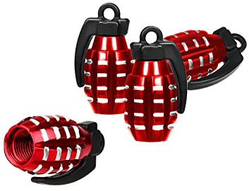 AIEX 4 Stück Ventilkappen, Granatenstil Aluminium Ventilkappen Ventilschaftkappen Luftdicht Heavy Duty Reifenkappen für Autos SUV LKW Motorräder Fahrräder (Rot)