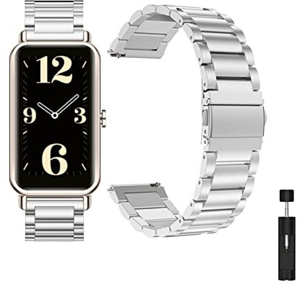 HYKEJI Metall Armband für Huawei Watch Fit Mini, Edelstahl, 22 mm, Silber