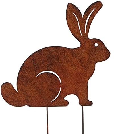 Posiwio dekorativer Deko-Stecker Garten-Stecker Hase Moppel als Flache Silhouette Metall Rostoptik (groß ca. 27 x 26 cm hoch), Braun