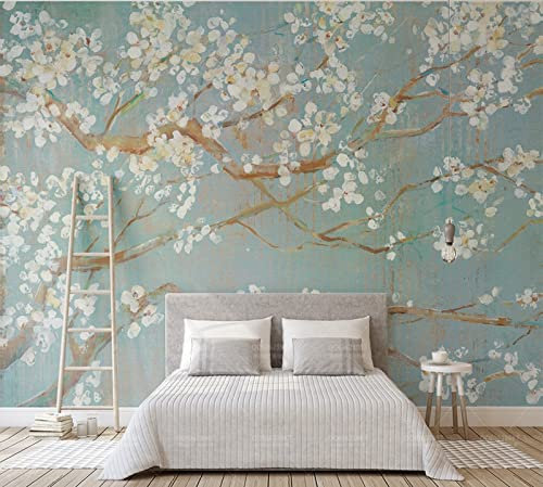 MUNXIN WALLPAPER Papier Peint Panoramique 3D Style Nordique De Fleurs De Cerisier Peintes À La Main Moderne Papier Peint 3D Intissé Décoration Murale