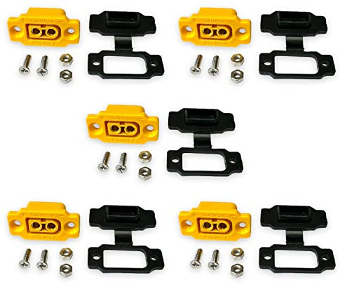 VUNIVERSUM 5X Stück XT60BE-F Einbaustecker mit Gummikappe + Schrauben Wassergeschützt für Lipo Akku kompatibel zu alle XT60 Stecker Goldstecker 2Pin
