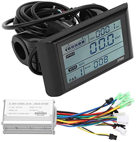 Kit Controller Brushless Bici Elettrica,Kit Controller per Bici Elettrico,36 V/48V 15A Set di pannelli display LCD S900 per controller motore brushless per bicicletta elettrica con manubrio da 22,2 mm