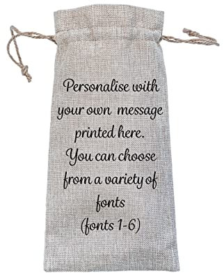 Persoanlised Bottle Gift Bag - Custom Hessian Style Wine Holder - Your Own Message Printed Gift