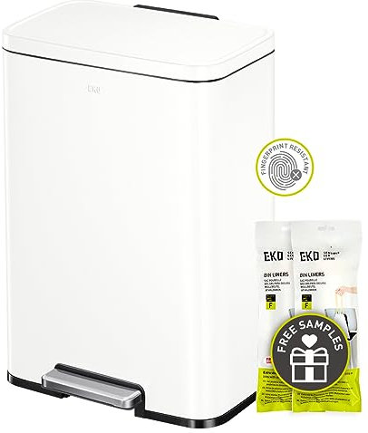 EKO Madison - Cubo de basura blanco mate de 50 litros con cubo interior, acabado resistente a las huellas dactilares