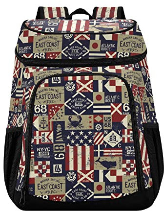 Vintage East Coast Nautische Flaggen Kühlrucksack für Damen Herren Picknick, isolierte Kühltaschen Große Kapazität Lunch-Rucksack für Arbeit Schule Angeln Wandern Camping Park Strand