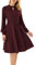 GRACE KARIN Damen Stehkragen Partykleid Lange Ärmel Einfarbig Knielänge Kleid Rot XL