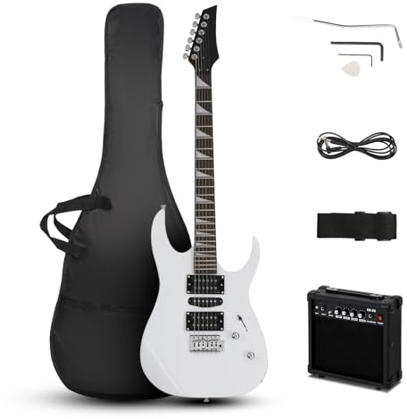 Ktaxon 99,1 cm E-Gitarre mit 20 Watt Amp, volle Größe 170 Modell Starter Guitar Kit für Anfänger & Profi mit Tasche, Schultergurt, Schraubenschlüsselwerkzeug, Plektrum - Weiß