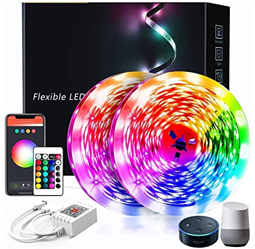 phopollo RBG Led Strip Lights for Bedroom, 15m Smart Led Strip Lights Compatible for Alexa & Google Assistant Google Home Smart WiFi & App Control Music Sync Mode Hue Led Lighting (2 Rolls of 7.5m)