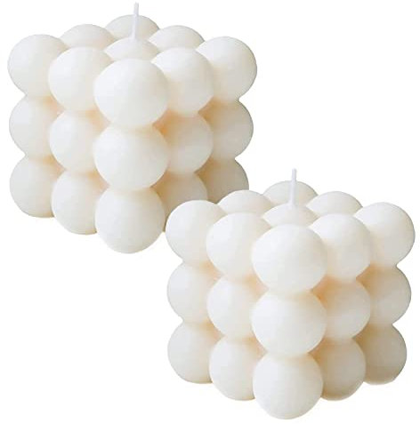 Sojawachskerze 2er Pack, Bubble-Kerze, Würfel-Kerze (Weiß+Weiß)