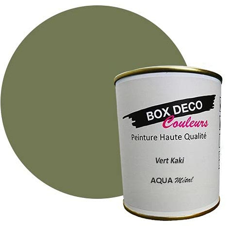BOX DECO COULEURS Peinture meuble métal à base de laque acrylique aspect satin Aqua Métal - 750 ml / 7.5m², Vert Kaki