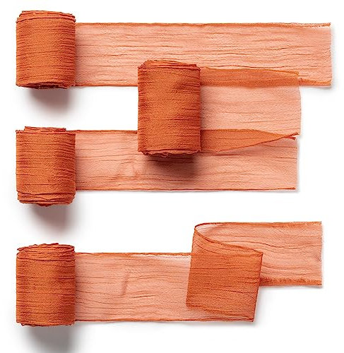 CHUQING 4,5 Meter Geschenkband Orange 38mm Schleifenband Dekoband Hochzeitsdeko Stuhlband Schärpen Band Fransen Chiffonband,Terracotta