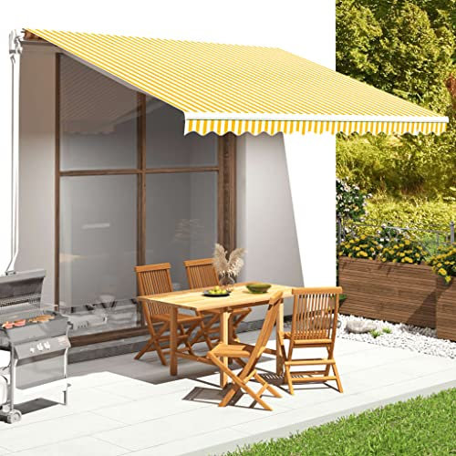Tessuto di Ricambio per Tenda da Sole Giallo e Bianco 4x3.5 m tende per esterno balcone tenda da sole per esterno Adatto per patii, balconi e giardini