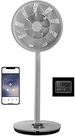 Duux Whisper Flex Gris - Ventilateur silencieux sur pied - Ventilateur sur pied avec télécommande - Minuterie incluse 26 vitesses - Ventilateur AVEC batterie - Ideal pour chambre ou maison
