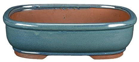 Vaso per bonsai ovale in gres smaltato verde scuro 22x17,5x7 cm - G8b