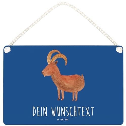 Mr. & Mrs. Panda Personalisiertes Deko Schild Sternzeichen Steinbock DIN A5 - Personalisierte Geschenke, Metallschild Personalisiert, Küchenschild, Ziege, Steinböcke, Holztafel, Türschild Mit Namen