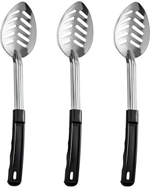 3 cucchiai grandi scanalati in acciaio inossidabile, cucchiai da cucina, cucchiai da portata scanalati, cucchiai scanalati per cucinare, set di cucchiai da cucina in metallo da 33 cm con manico