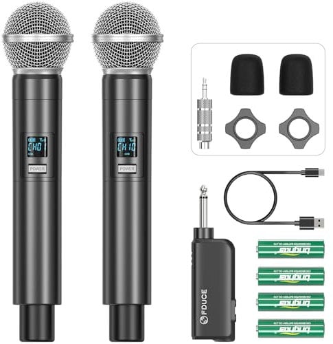 FDUCE W60 Wireless Microphone,Dynamic Lightweight UHF Microphone,Rechargeable Receiver with Volume Adjust Button,for Karaoke,Wedding,Party,Church,Lecture (200ft)