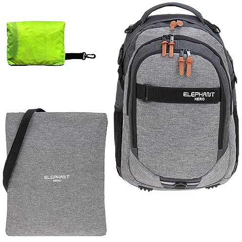 Schulrucksack Jungen Mädchen ab 3. Klasse Schule Tasche Brustgurt Schultasche Rucksack mit Sportbeutel Attach Bag und Regenhülle Premium 3 Teile Set Auswahl rtp (Two Tone Grau Anthrazit 12723)