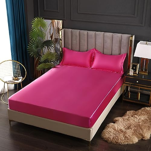SASIGAYA Satin Spannbettlaken 180x200cm Rosa Rot Seide Glänzend Einfarbig Microfaser Spannbetttuch Hochwertiges Deluxe Unifarben Satin Bettlaken für Boxspringbett Topper Matratzen bis 25cm