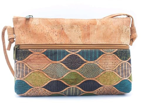 DeCarbonize Umhängetasche aus Kork Crossbody Veganleder Nachhaltig Damen Handtasche Braun S (Waldbäume)