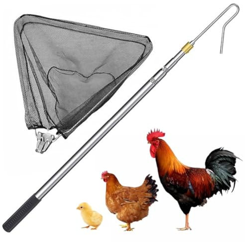 Einziehbarer Hühnerfänger-Beinhaken und Fangnetz Set(2-in-1),Edelstahl-Geflügelhaken, Vogelfänger,für Geflügel, Huhn, Truthähne, Gänse, Enten, Vögel, Kleintiere und Fische
