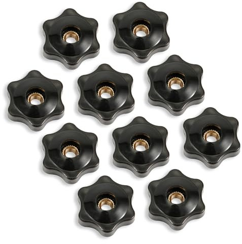 PEUTIER 10 pz Manopole a Stella 1/4-20 Manopola Filettata Femmina Tipo a Vite Manopola di Bloccaggio Nera Manopole con Bullone a Testa Esagonale Strumenti per Recinzioni, Torni, Apparecchiature