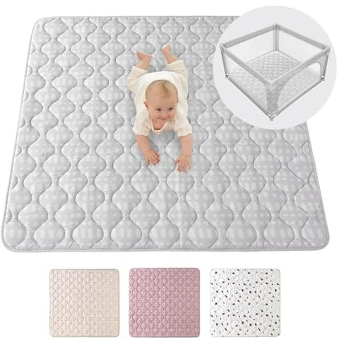 Gesteppte Krabbeldecke Baby 127cm, Hygge grau – extra Dicke 1,5cm weiche Baby Krabbelmatte – Baby Spielmatte mit Rutschfester Unterseite zum Krabbeln, Laufgitter – maschinenwaschbare Baby Spieldecke